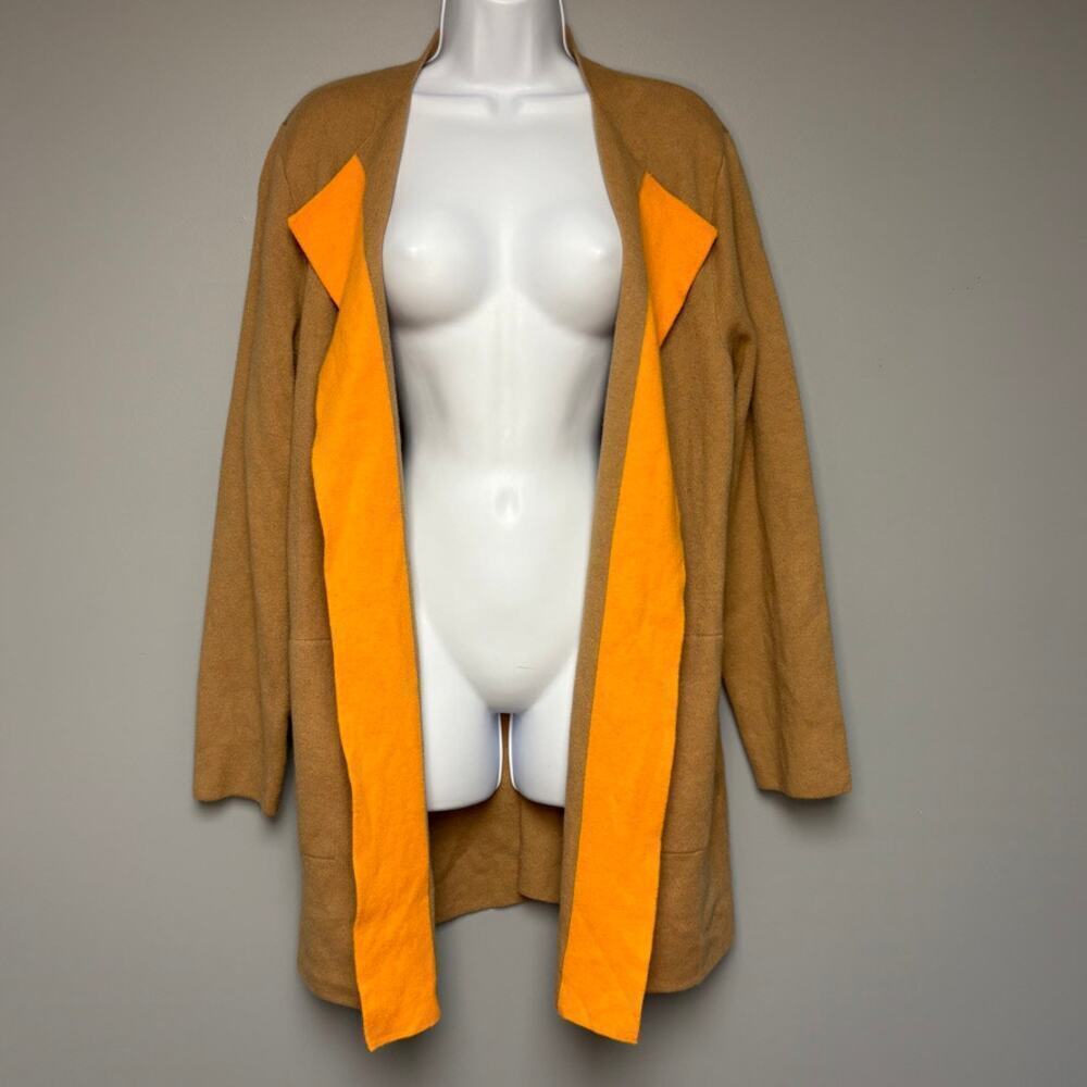 J. Jill Tan Orange Colorblock Lagenlook Open Tunic Sweater Sz L